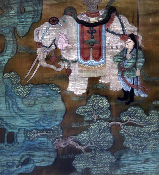 Chinese School, 18th century, two paintings on silk, images 50.5 x 45cm, reduced in size